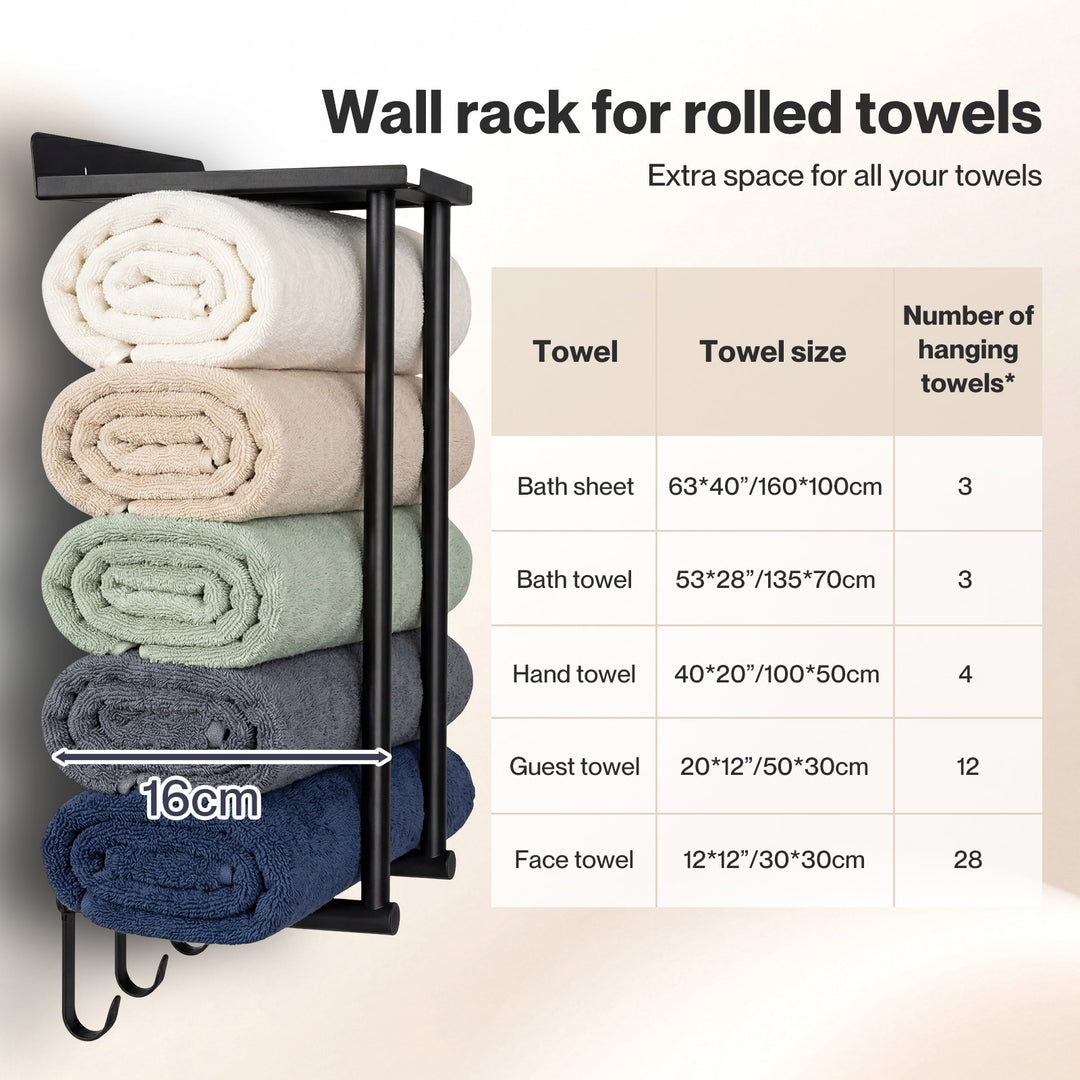 Wall Mounted Towel Rack Towel Holder 3 Hooks Bathroom Towel Storage
