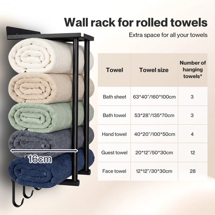 Wall Mounted Towel Rack Towel Holder 3 Hooks Bathroom Towel Storage