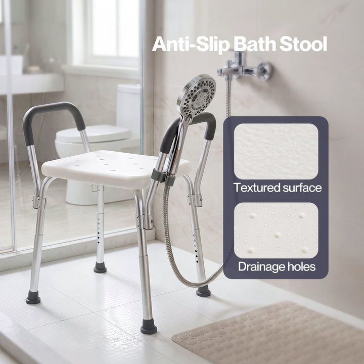Adjustable Shower Chair Bath Seat with Arms Portable Non Slip Bathroom