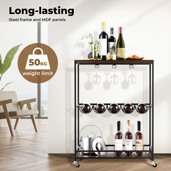 Vintage Bar Cart Wooden Drinks Serving Trolley Mobile Wine Rack Party