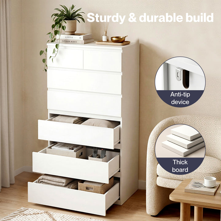 Tall Storage Cabinet 7 Chest of Drawers Dresser Bedroom Cupboard Tallboy