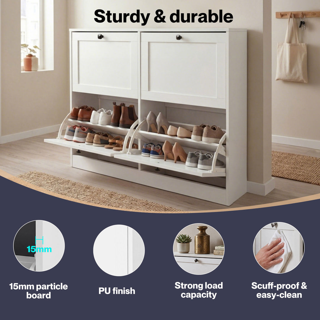 Shoe Cabinet 4 Flip Drawers Vertical Storage Rack Organiser Entryway