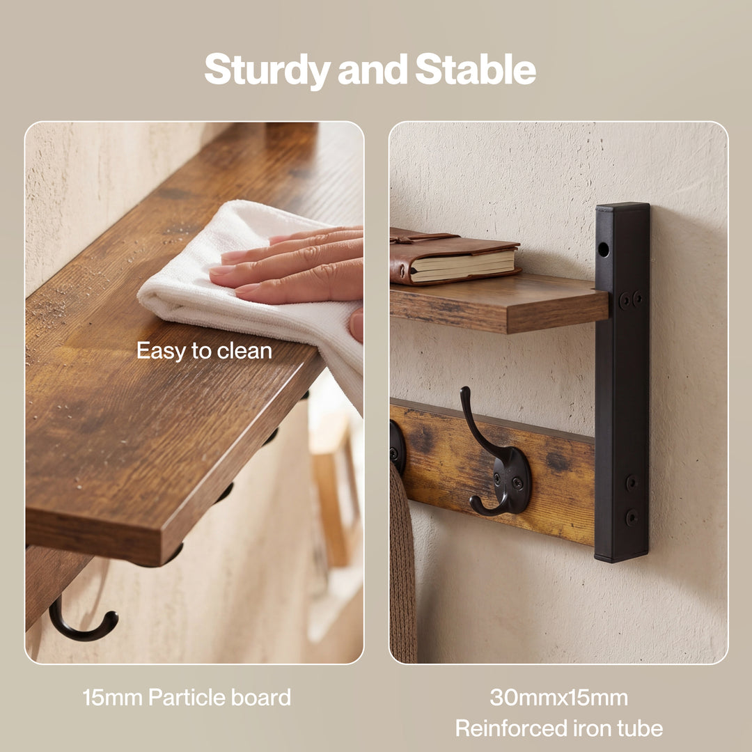 Coat Rack Shelf Wall Mounted Entryway Double Hook Wall Floating Hat Rack