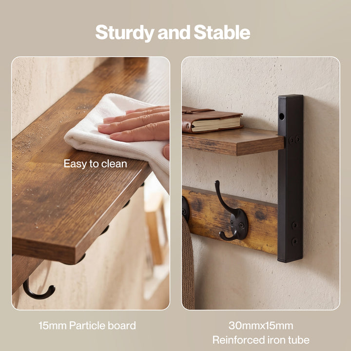 Coat Rack Shelf Wall Mounted Entryway Double Hook Wall Floating Hat Rack