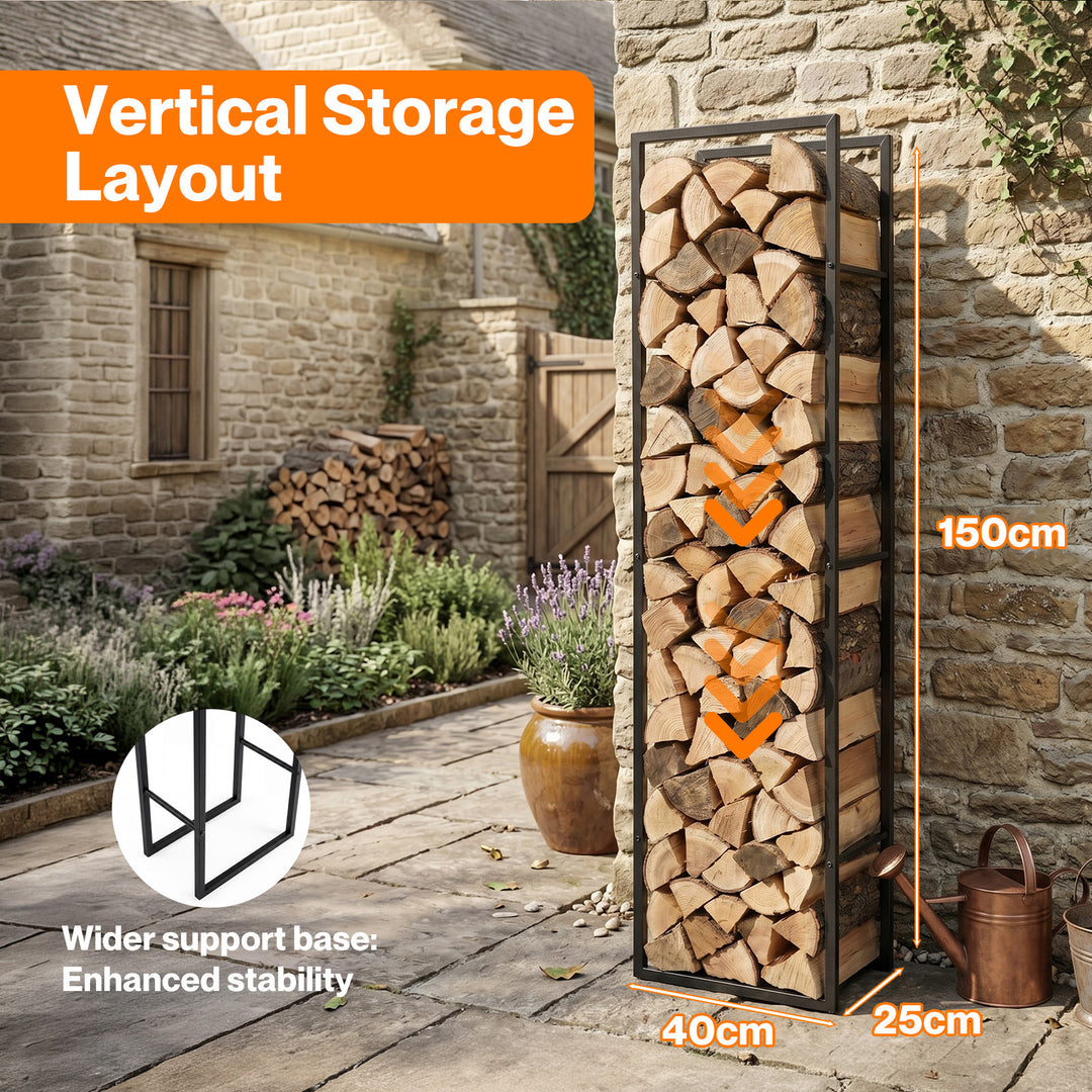 Firewood Rack Steel Outdoor Storage Log Holder Fireplace 40 x 25 x 150cm