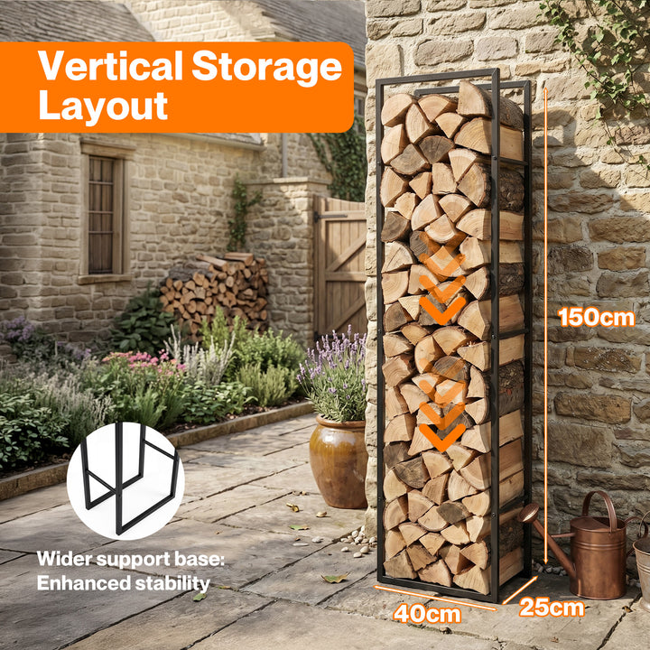 Firewood Rack Steel Outdoor Storage Log Holder Fireplace 40 x 25 x 150cm