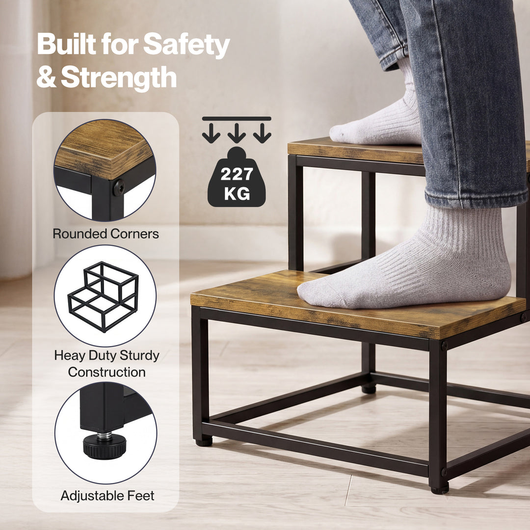 2-Step Stool Non Slip Portable Bathroom Kitchen Kids Adult Pet Use Brown