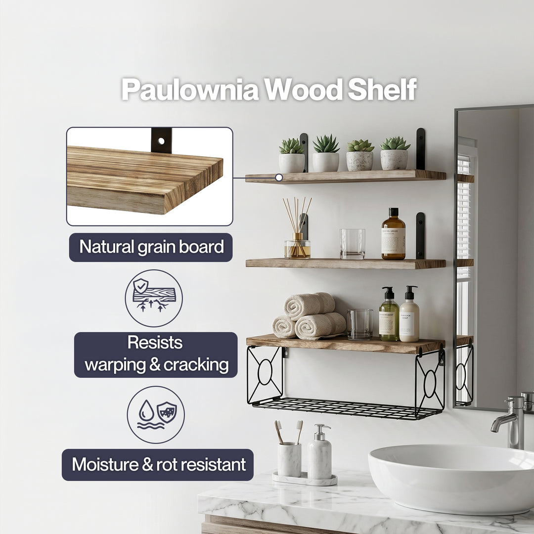 Floating Wall Shelf 3 Pcs DIY Wall Mount Shelves Book Display Rack Basket