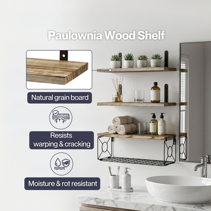 Floating Wall Shelf 3 Pcs DIY Wall Mount Shelves Book Display Rack Basket