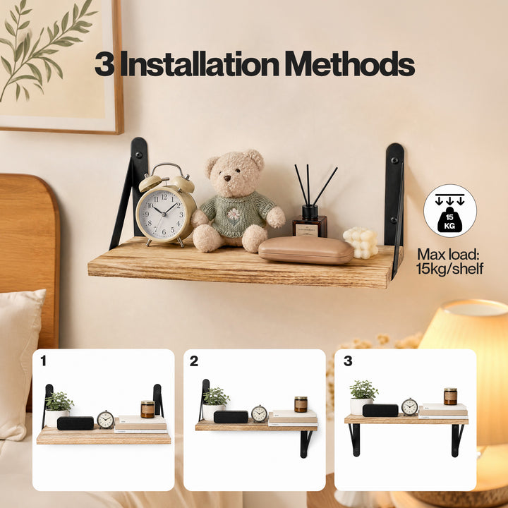 Floating Wall Shelves 4Pcs Rustic Wood Storage Display Rack Bookshelf