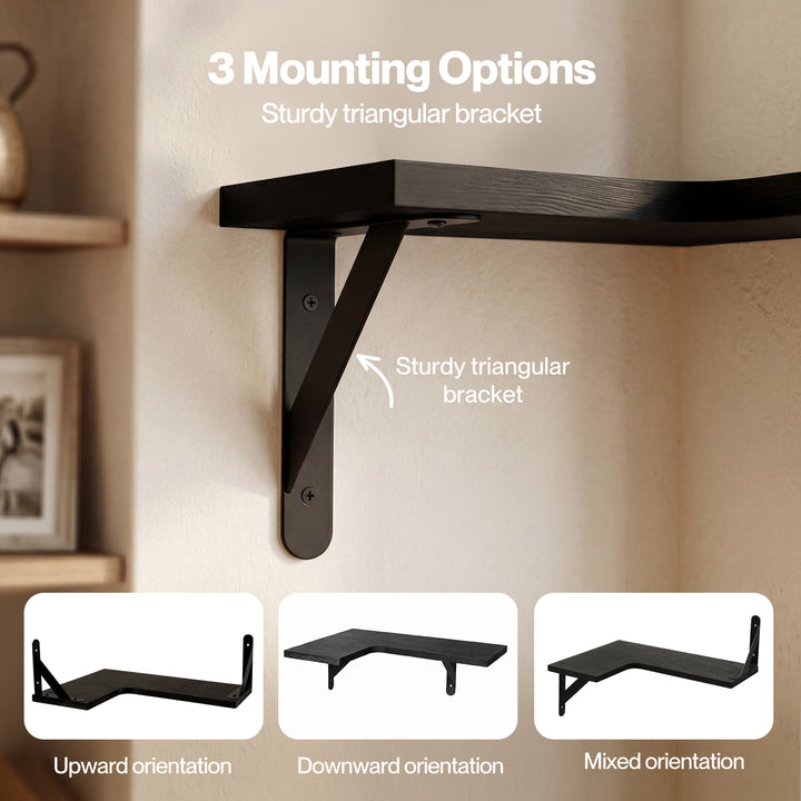 Corner Floating Shelves 3Pcs L-Shaped Wall-Mounted Living Room Storage