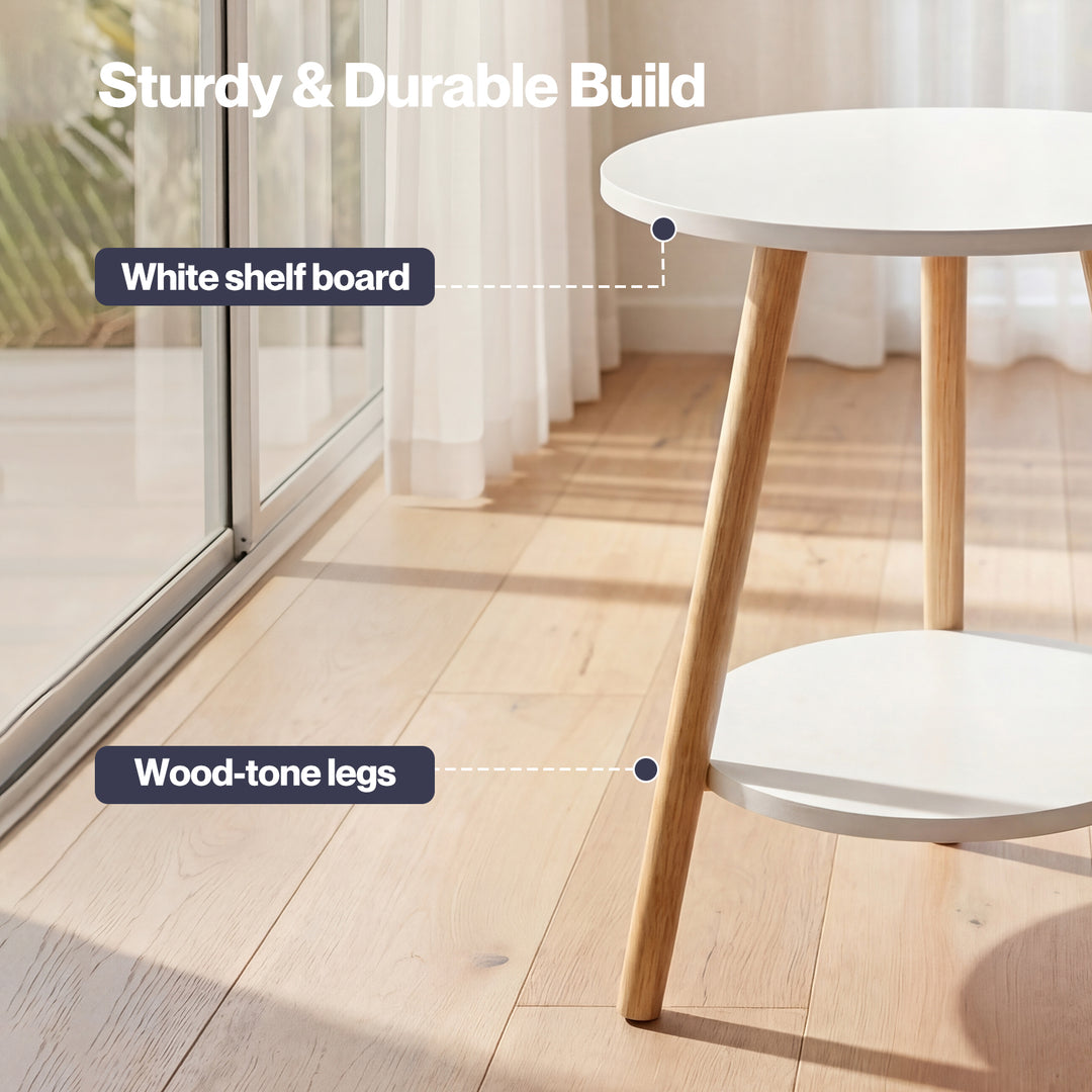 Round Coffee Table 2-Layer Living Room End Tables Bedroom Side Table