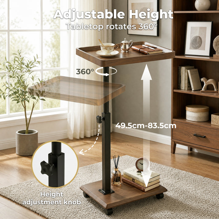 C Shaped Side Table Height Adjustable Rolling 360° Swivel Top End Table