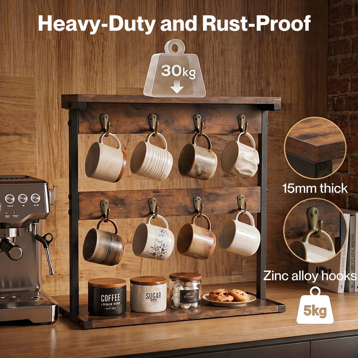 Mug Rack 8 Hook Storage Holder Stand Kitchen Counter Cup Organizer Rustic