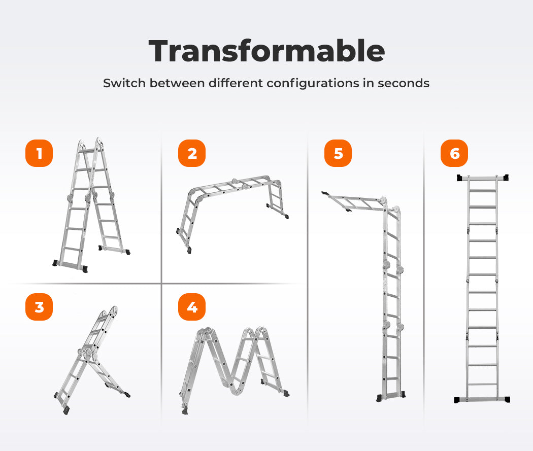 Traderight Multi Purpose Ladder Aluminium Folding Platform Extension Step 5.7m