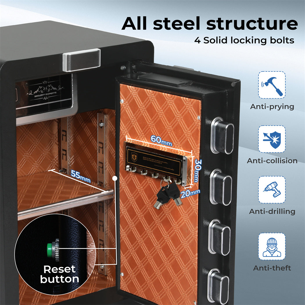 Fingerprint Large Security Safe Box Key Lock Money Safe Box Home Office 34.5L