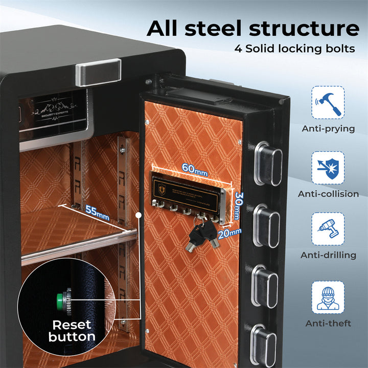 Fingerprint Large Security Safe Box Key Lock Money Safe Box Home Office 34.5L