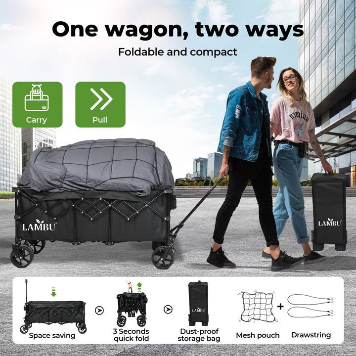 Lambu Folding Wagon Cart 300L Garden Outdoor Camping Shopping Trolley Wheels