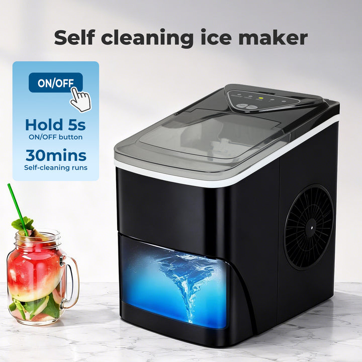 Portable Ice Maker Machine with Self-Cleaning For Home Bar Black