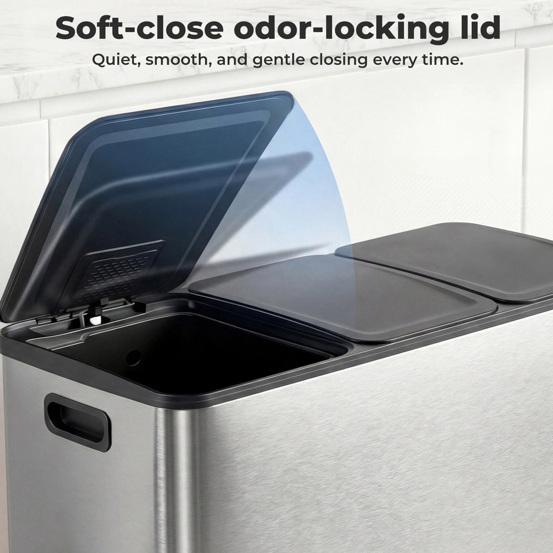 Kitchen Bins 54L Pedal Soft Close Lid Kitchen Recycling Bin Silver