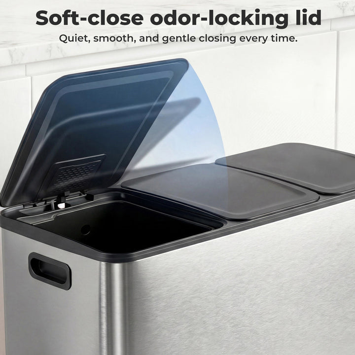 Kitchen Bins 54L Pedal Soft Close Lid Kitchen Recycling Bin Silver