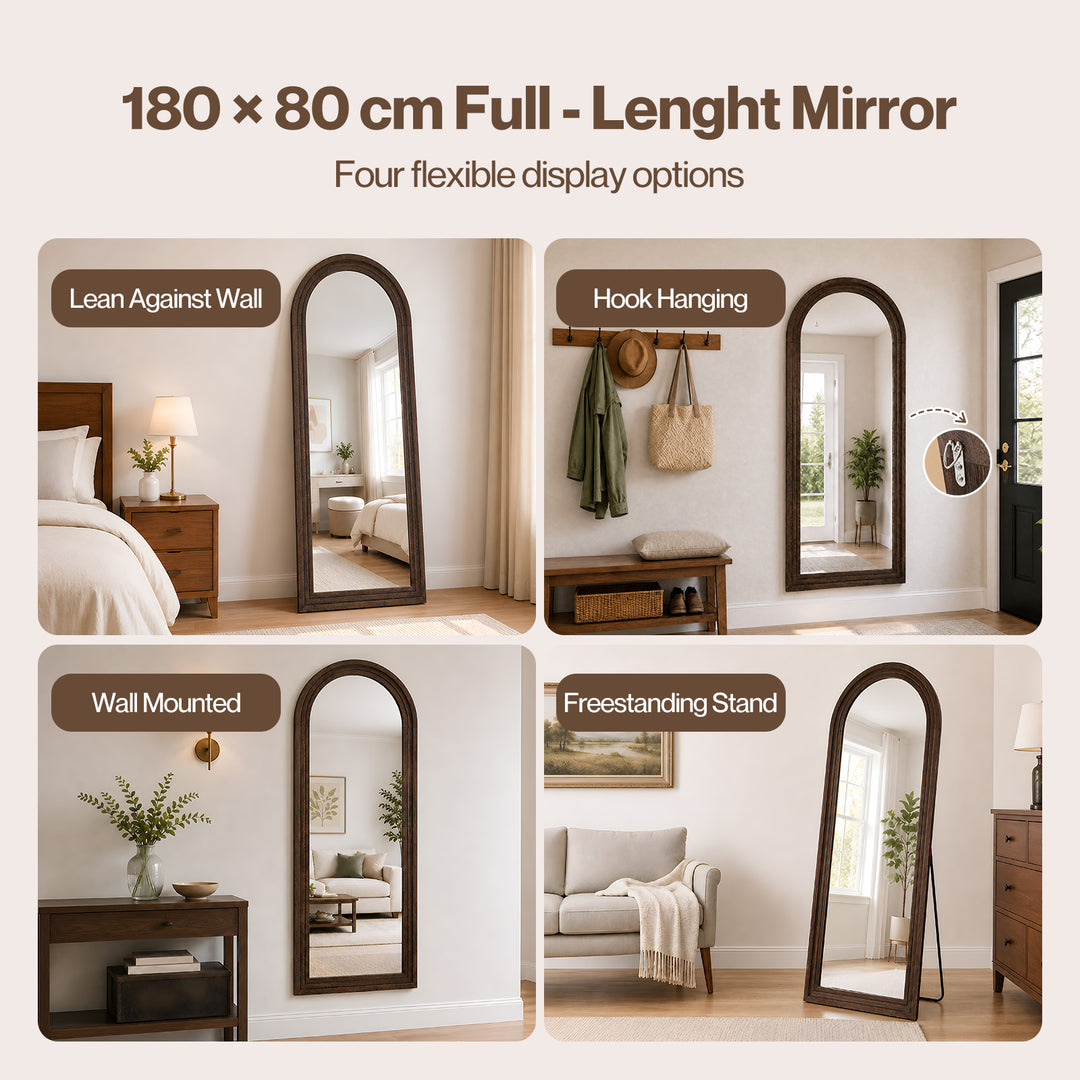 Mirror Full Length 4mm Tempered Glass Stand Lean Mount Bedroom Brown