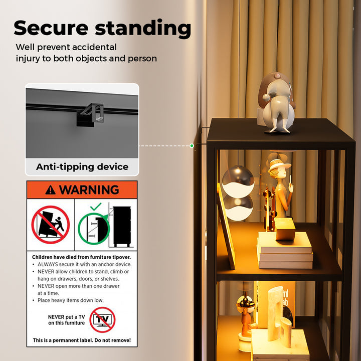 Tempered Glass LED Display Cabinet Steel Collections With RGB Light