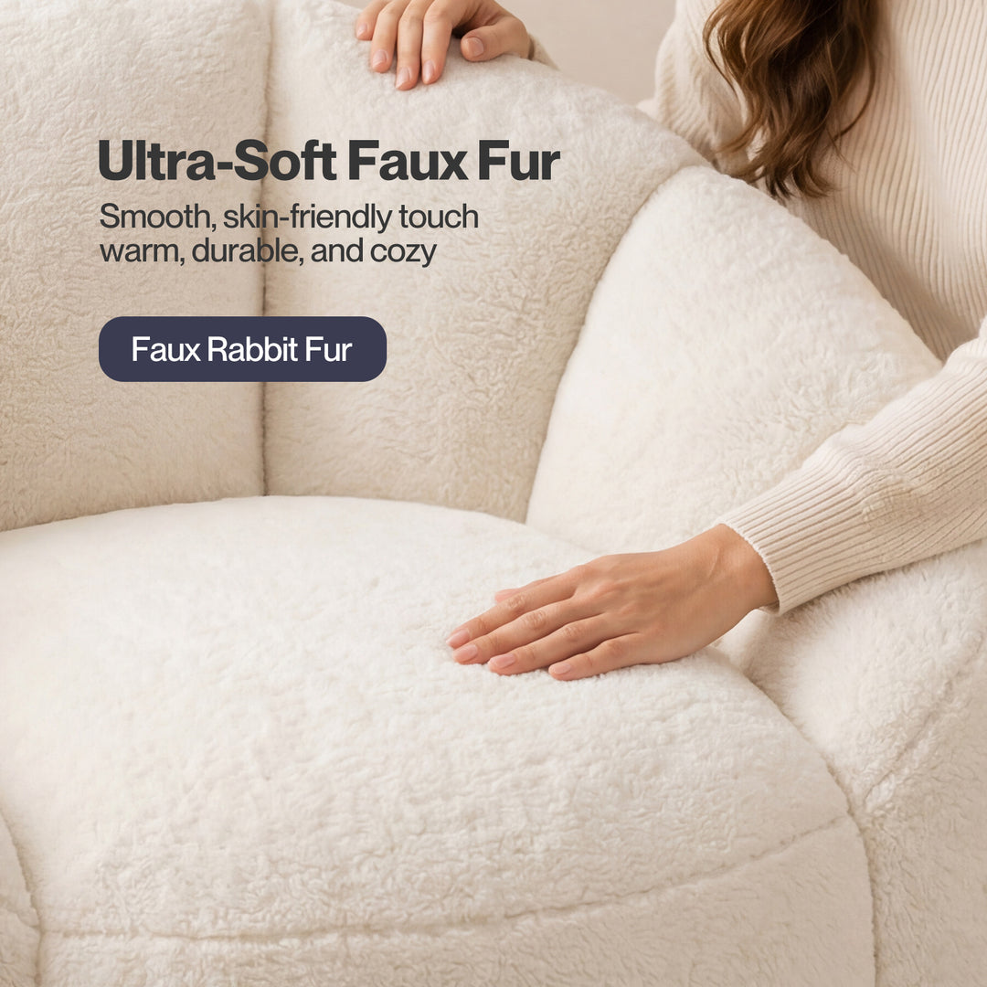 Bean Bag Chair Faux Rabbit Fur Floral Shaped Reading Sofa Chair White