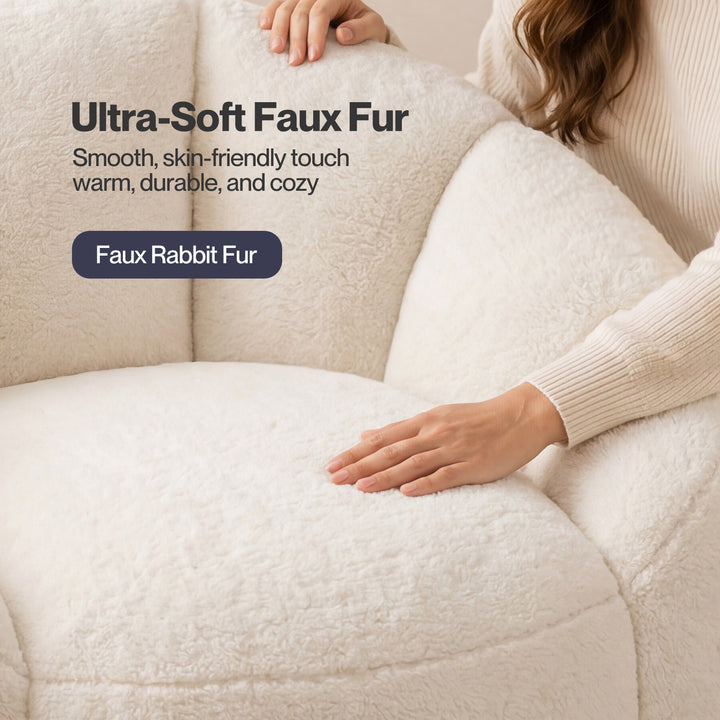 Bean Bag Chair Faux Rabbit Fur Floral Shaped Reading Sofa Chair White