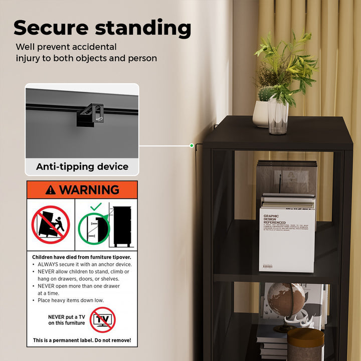 4 Tier Modern Glass Display Cabinet 2 Door