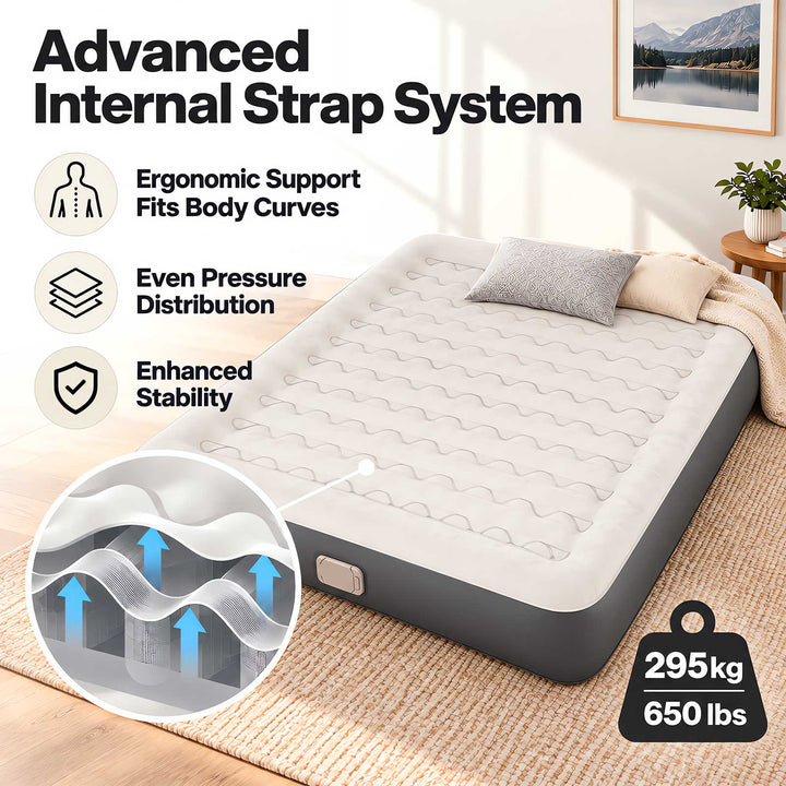 Inflatable Mattress TPU Air Bed with Pillow Pump Camping Double Grey