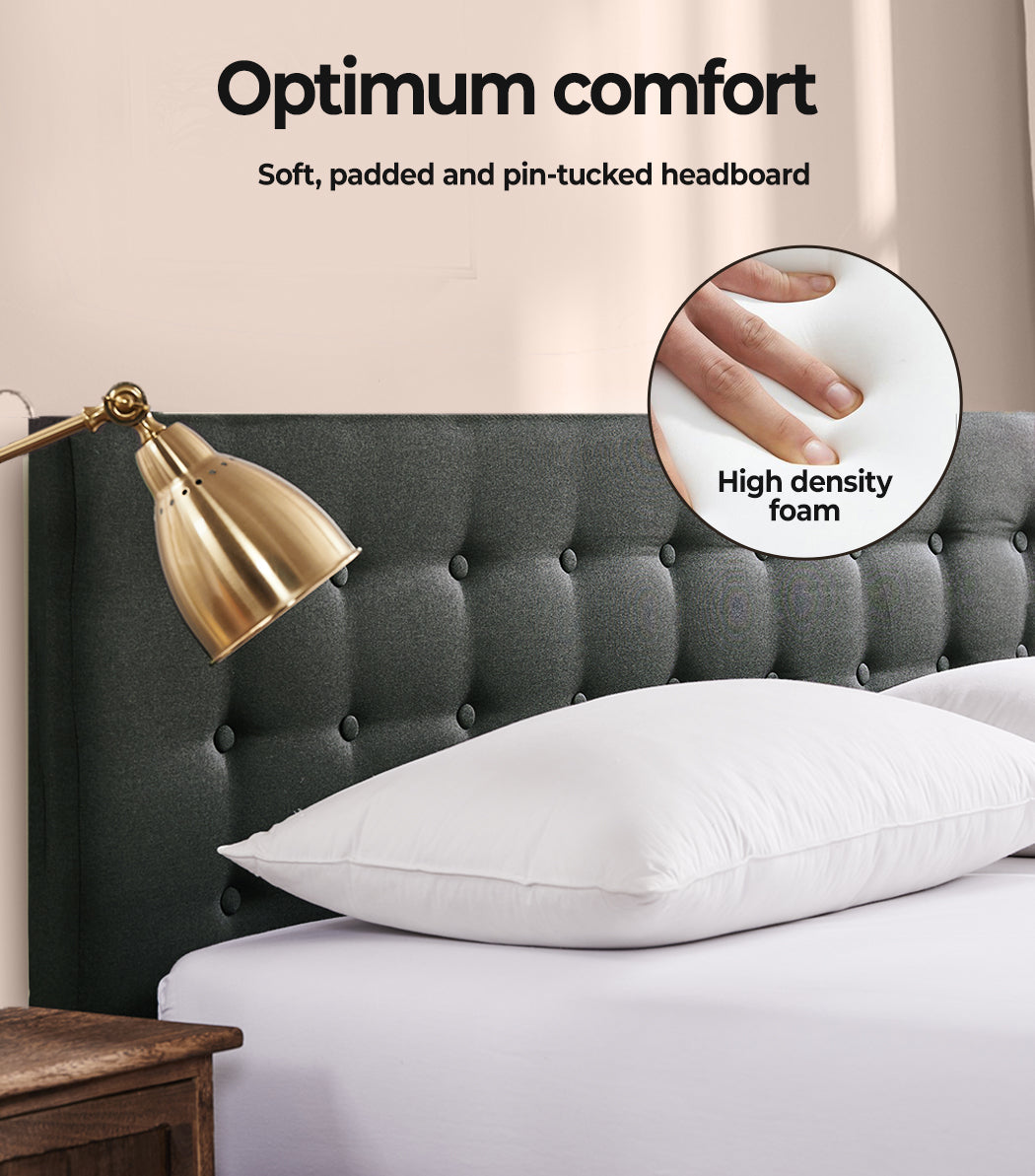 Double Fabric Bed Frame Tufted Dark Grey