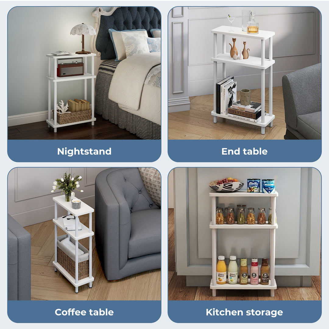 3‑Tier Side Table Bedside Table End Table Storage Shelf Compact White