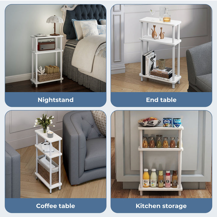 3‑Tier Side Table Bedside Table End Table Storage Shelf Compact White