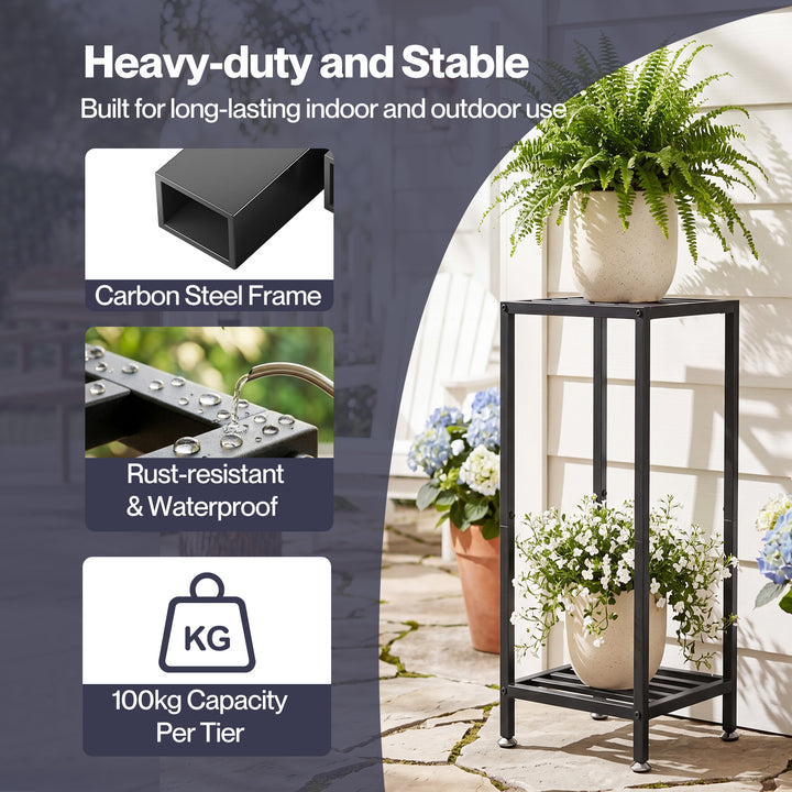 Levede Metal Plant Stand 76cm Tall 2 Tier Indoor Corner Shelf Black Display Rack