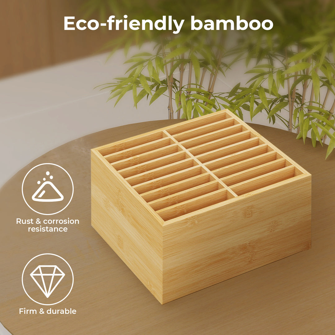 Natural Bamboo Marker Organizer Large Capacity Holder for 126 Markers.