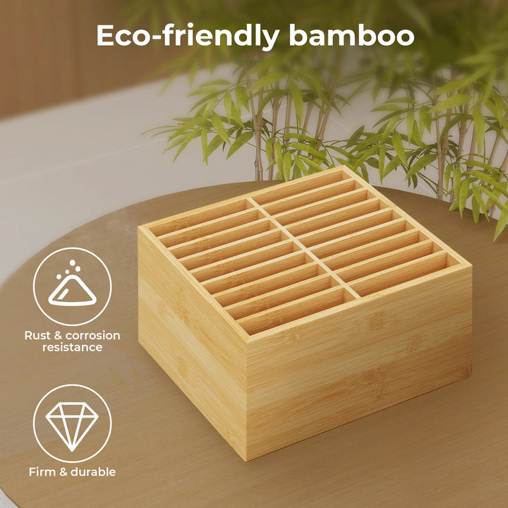 Natural Bamboo Marker Organizer Large Capacity Holder for 126 Markers.