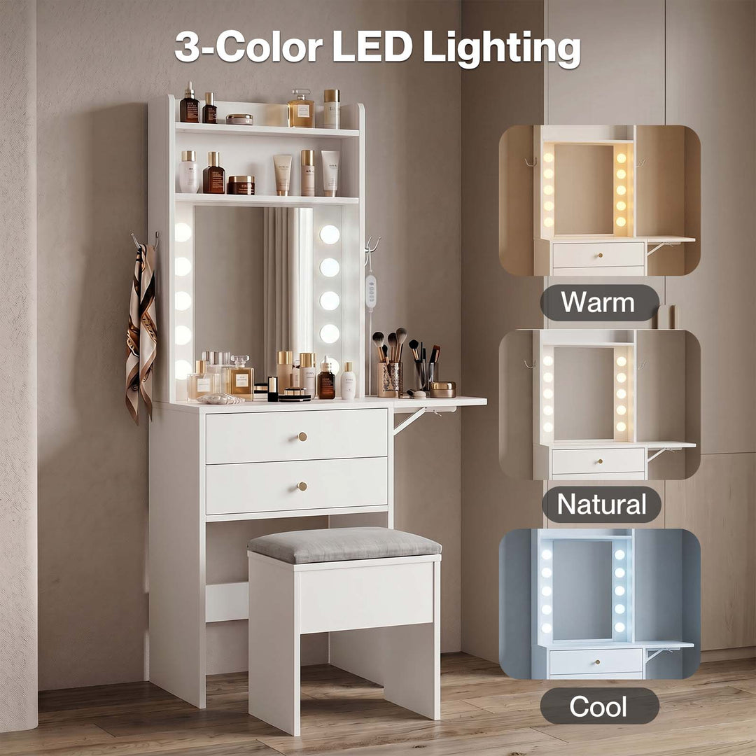 Levede Dressing Table Stool Dressing Vanity Desk Mirror LED Charging Station