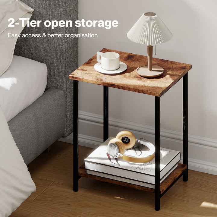 Side Table 2 Pcs Industrial Vintage End Table 2-Tier Storage Nightstand