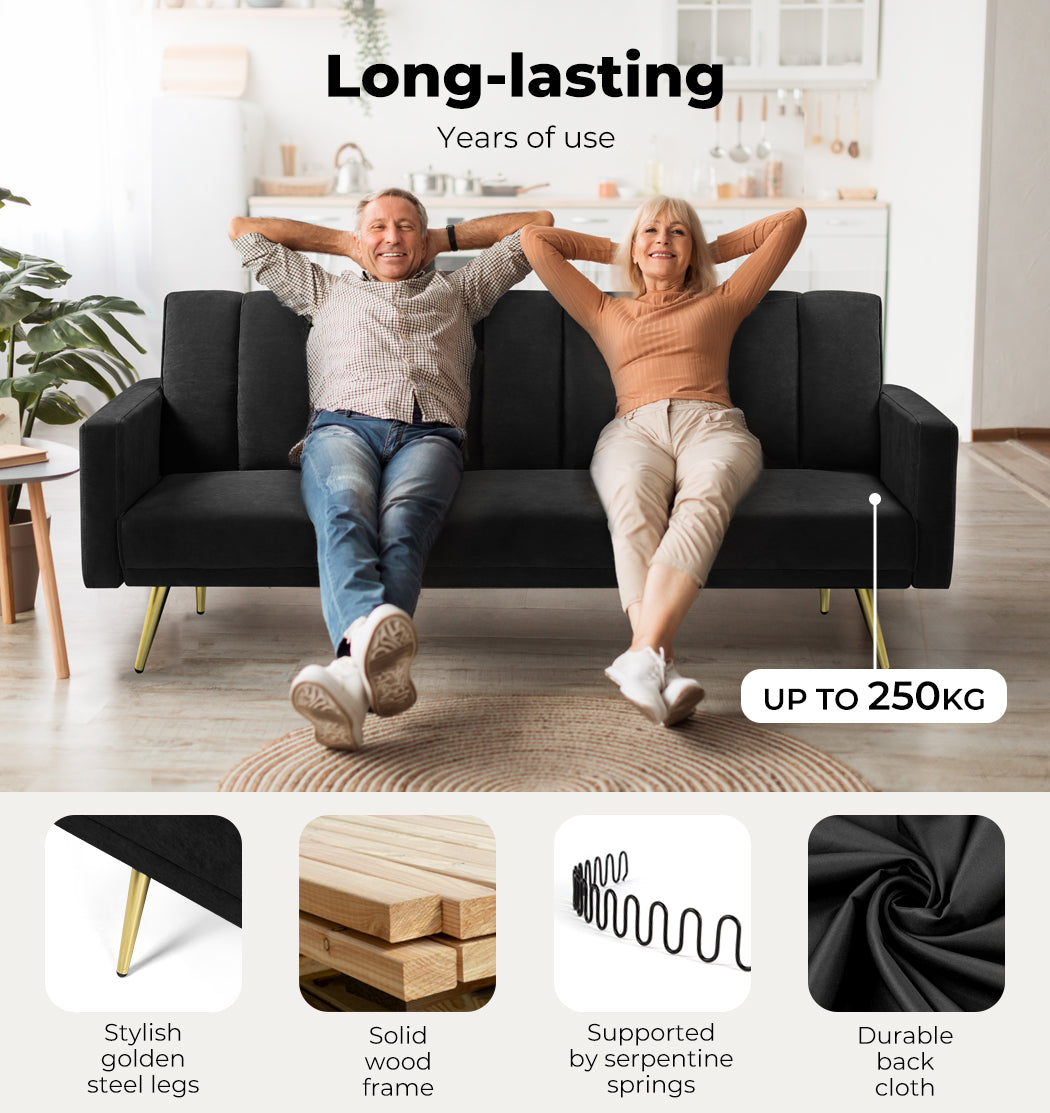 Sofa Bed Convertible Velvet Lounge Recliner Couch Sleeper 3 Seater