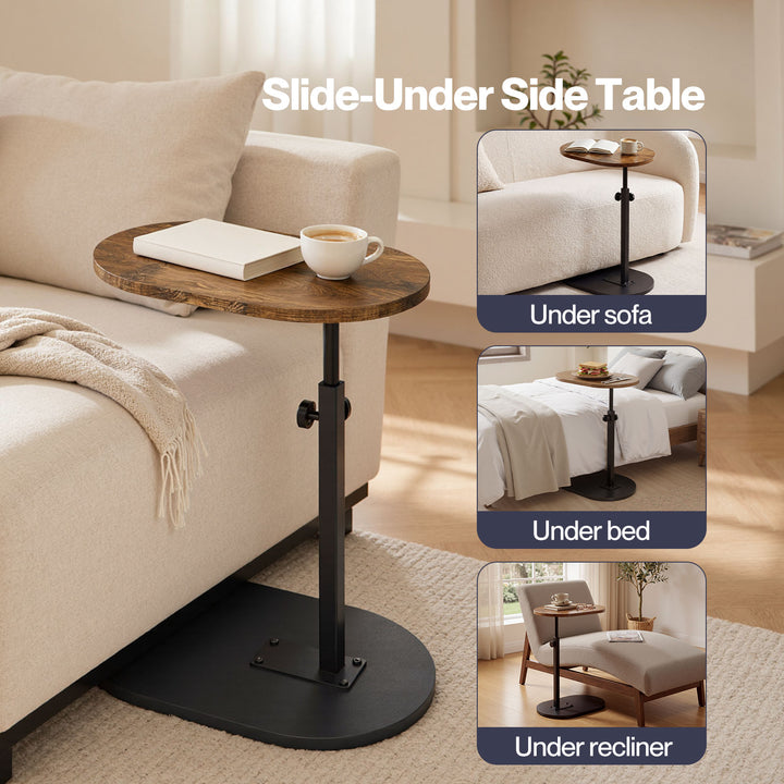 C Shaped Side Table Adjustable Height 360° Rotating Laptop Sofa End Table