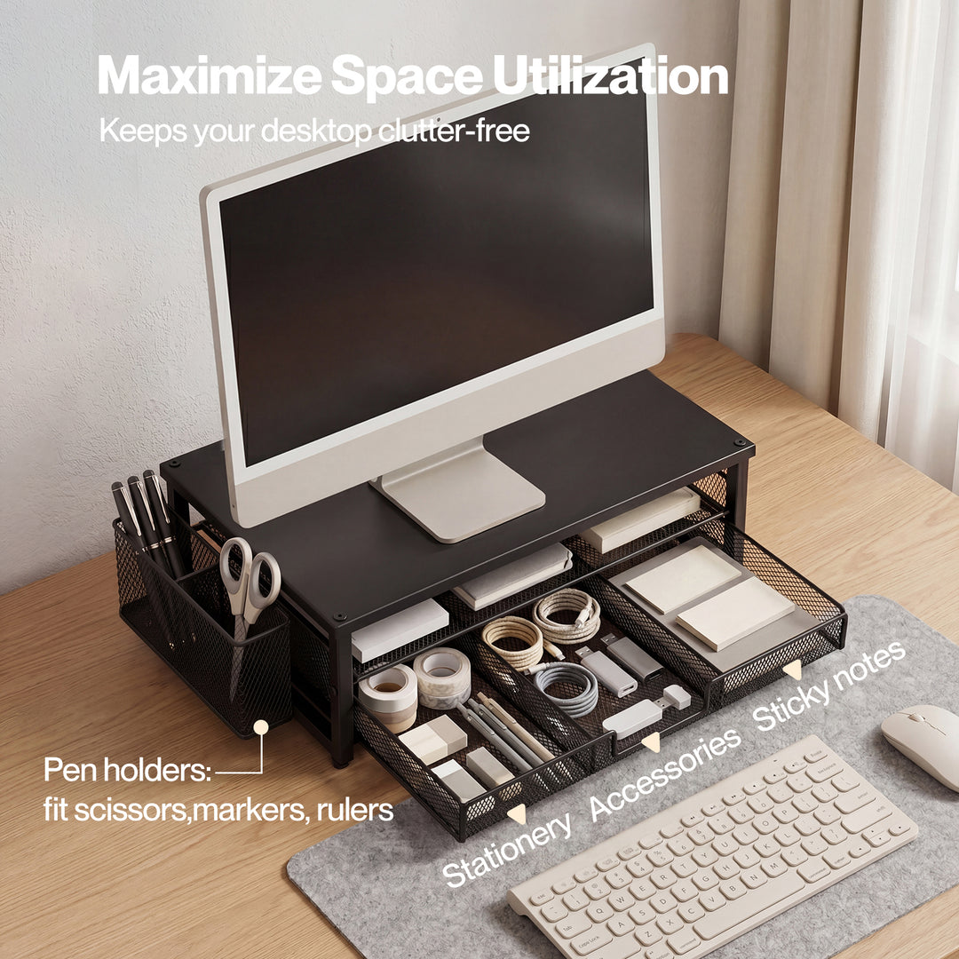 Levede Monitor Stand Riser Metal Computer Desk Organizer Shelf Drawer Pen Holder