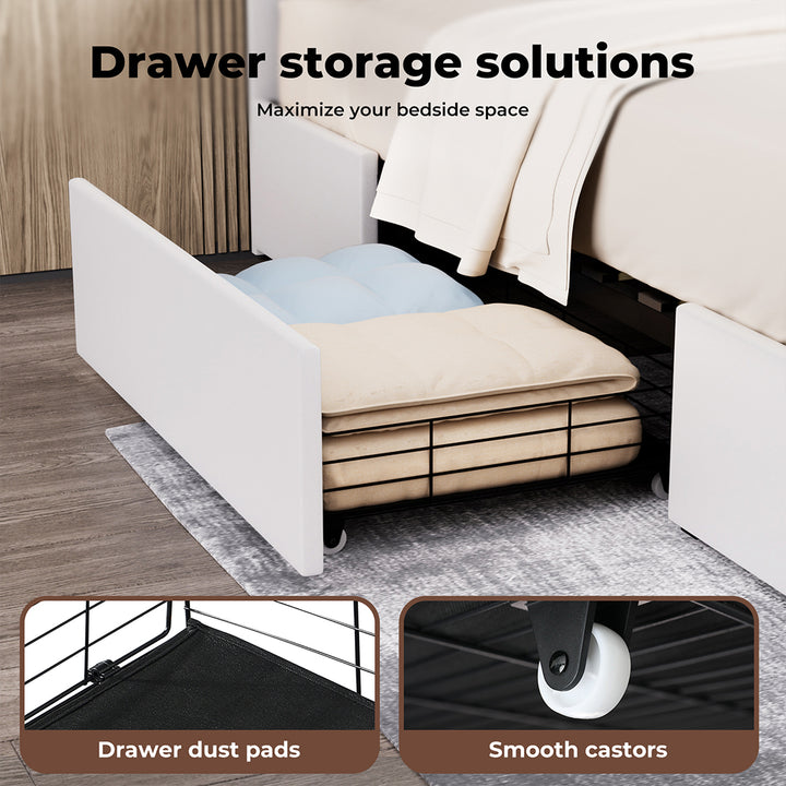 Bed Frame Adjustable Soft Headboard LED Lights Drawers USB Charge