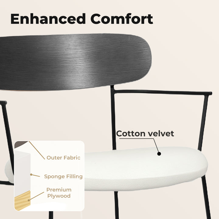 2x Dining Chairs Padded Armchair Soft Upholstered Metal Leg with Arms
