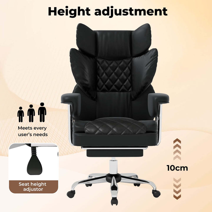 Office Chair Gaming Leather Study Work Adjustable High Back Chair Black