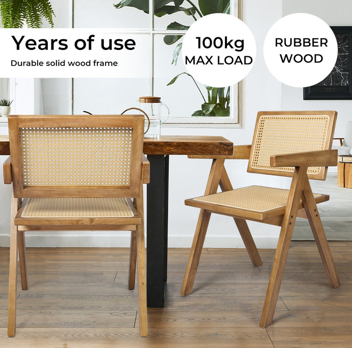 Levede 1x Dining Chair Solid Wood Rattan Natural - Levede