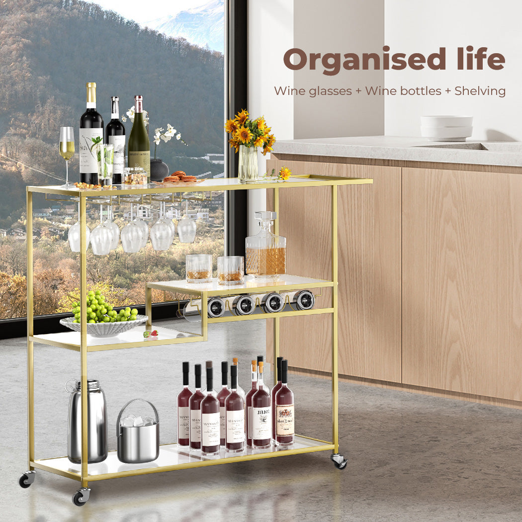 Levede Bar Cart Gold Drinks Serving Trolley 4 Tier - Levede