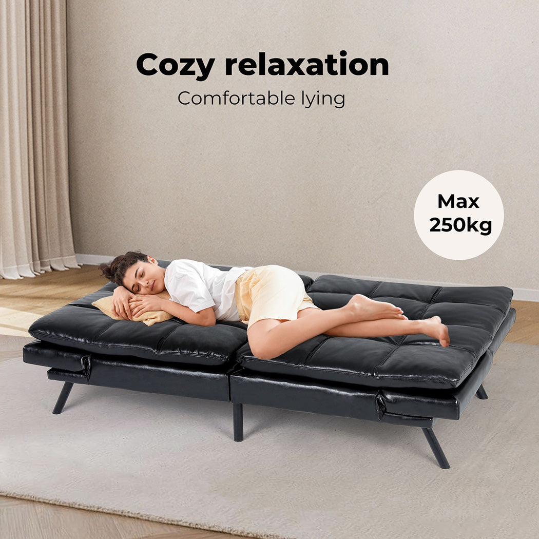 Sofa Bed Futon Recliner Lounge Couch Convertible PU Leather 3 Seater