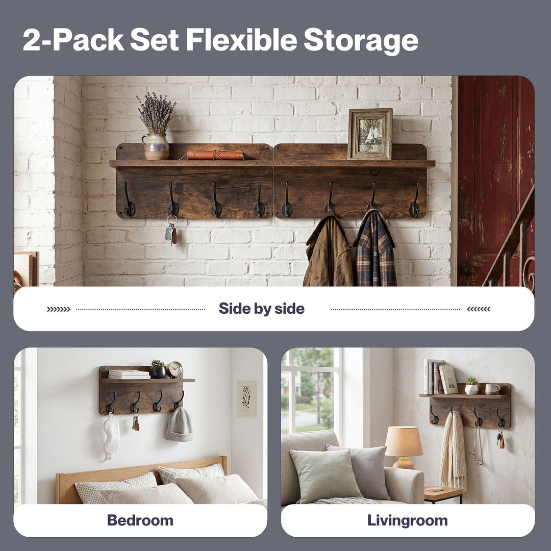 Levede Wall Mounted Coat Rack 2 Pcs Entryway Organizer Storage Rack Shelf Hooks