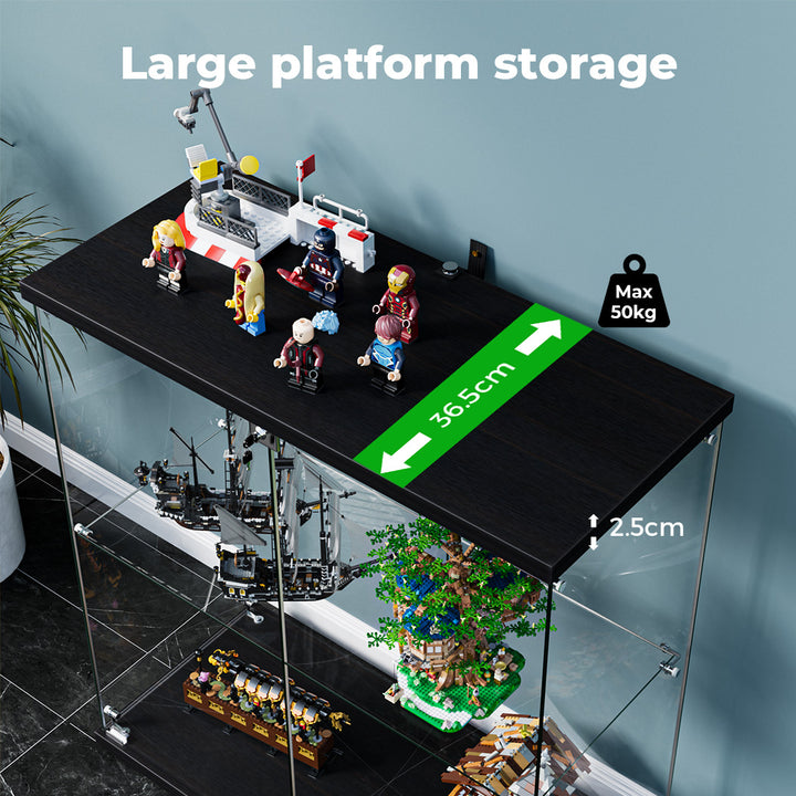 Glass Display Cabinet Lockable Collections Storage 2 Tier Shelf 2 Door